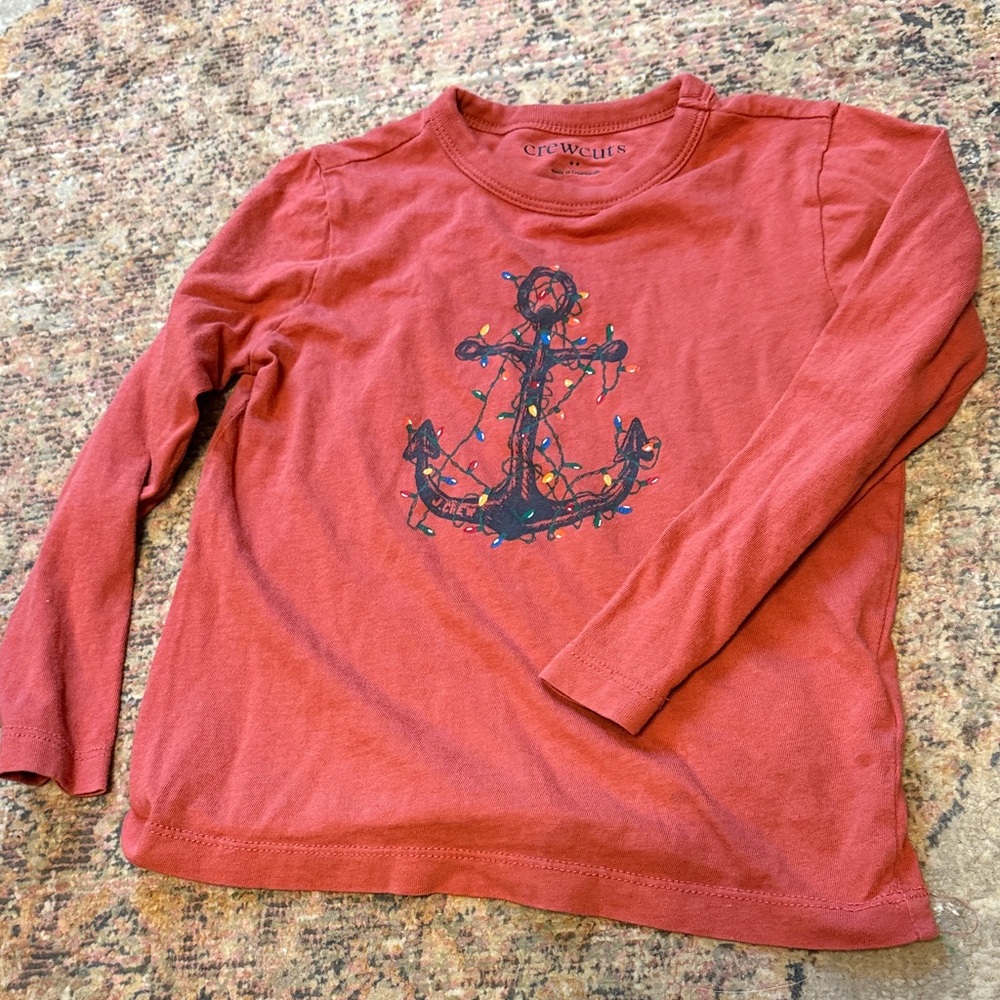 J. Crew Kids Red Long Sleeve Tee with Anchor Graphic
